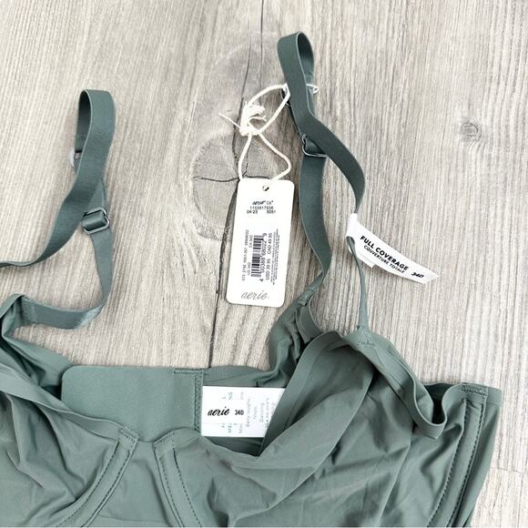 Aerie Smoothez Mesh Unlined Sage Green Bra NWT Full Coverage Size 34D 34C - Picture 3 of 6